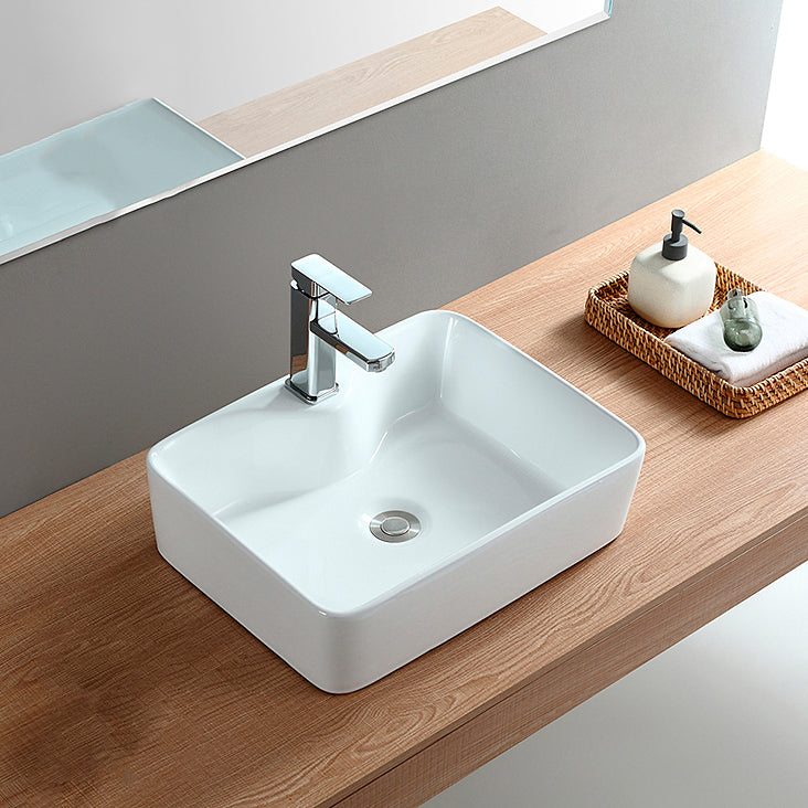 Modern Bathroom Sink Porcelain Rectangular Vessel with Pop-Up Drain