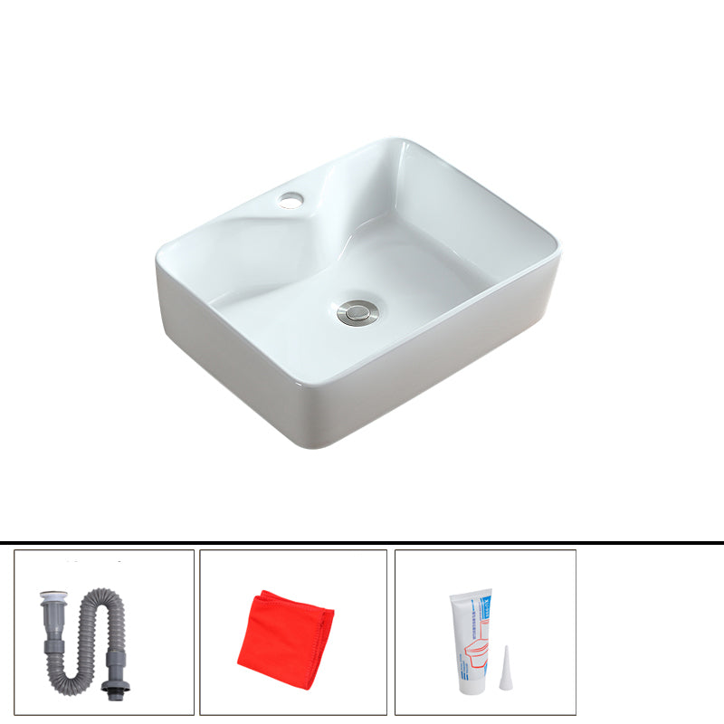 Modern Bathroom Sink Porcelain Rectangular Vessel with Pop-Up Drain