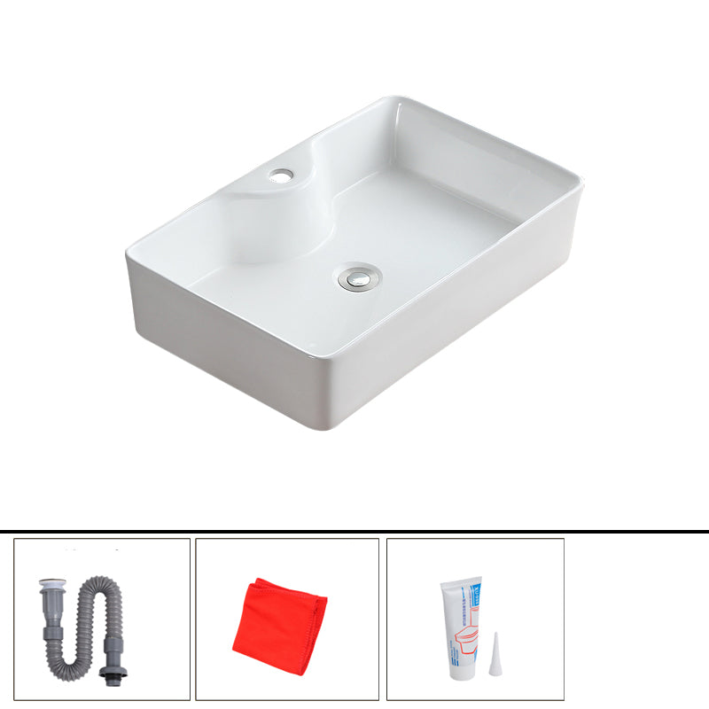 Modern Bathroom Sink Porcelain Rectangular Vessel with Pop-Up Drain