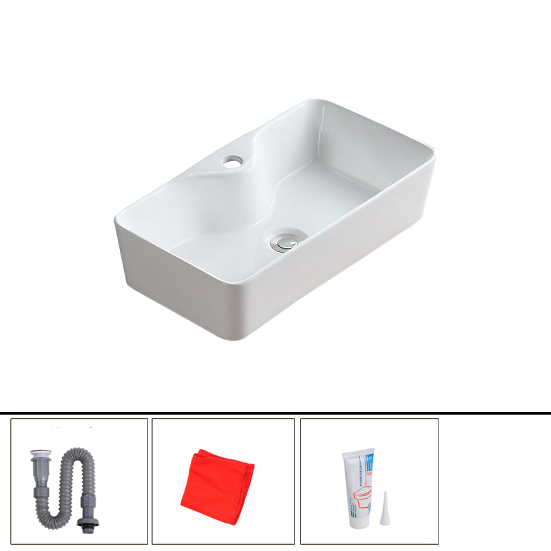 Modern Bathroom Sink Porcelain Rectangular Vessel with Pop-Up Drain