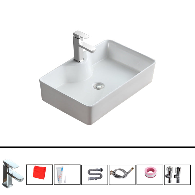 Modern Bathroom Sink Porcelain Rectangular Vessel with Pop-Up Drain