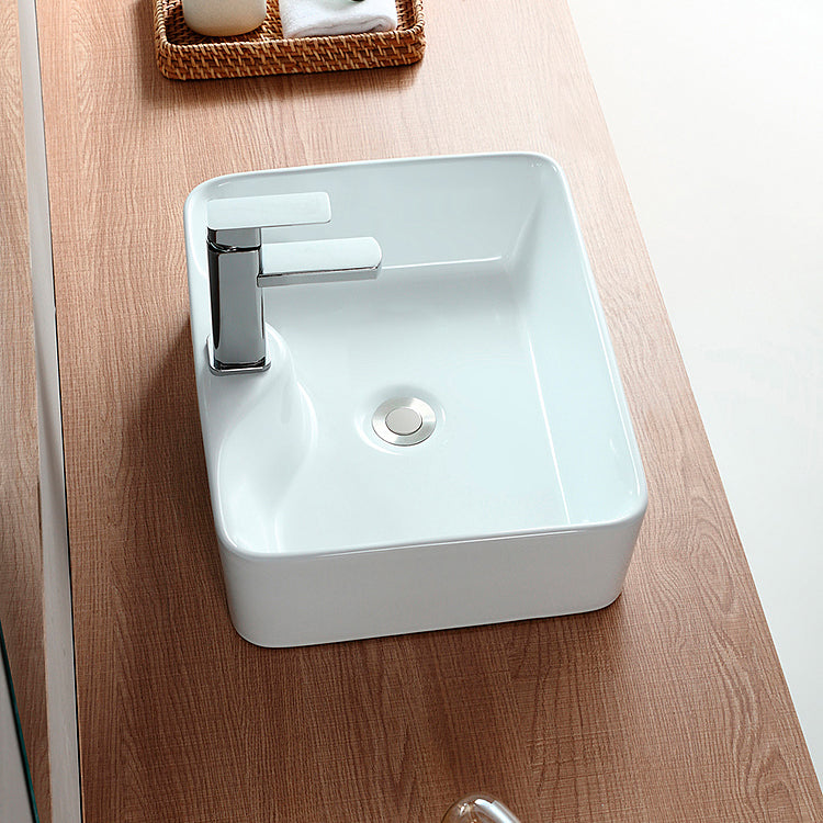 Modern Bathroom Sink Porcelain Rectangular Vessel with Pop-Up Drain