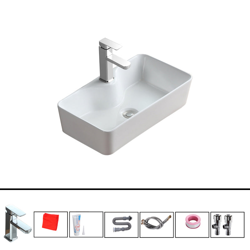 Modern Bathroom Sink Porcelain Rectangular Vessel with Pop-Up Drain