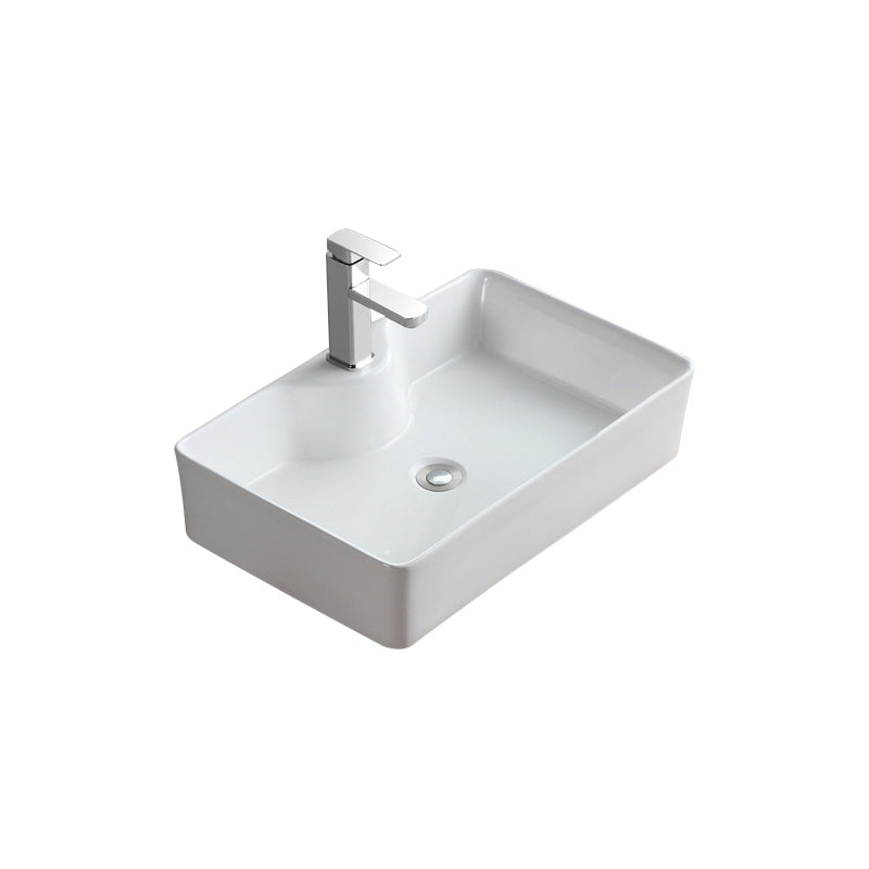 Modern Bathroom Sink Porcelain Rectangular Vessel with Pop-Up Drain