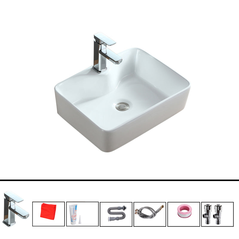 Modern Bathroom Sink Porcelain Rectangular Vessel with Pop-Up Drain