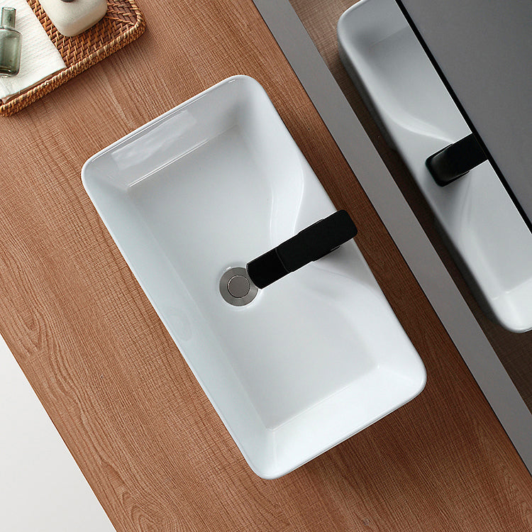 Modern Bathroom Sink Porcelain Rectangular Vessel with Pop-Up Drain