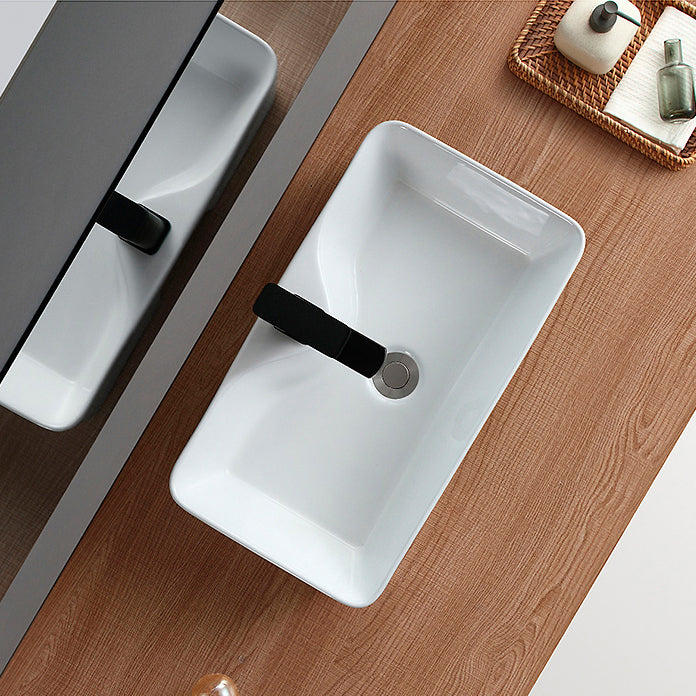 Modern Bathroom Sink Porcelain Rectangular Vessel with Pop-Up Drain