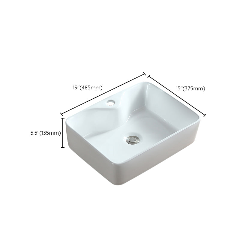 Modern Bathroom Sink Porcelain Rectangular Vessel with Pop-Up Drain