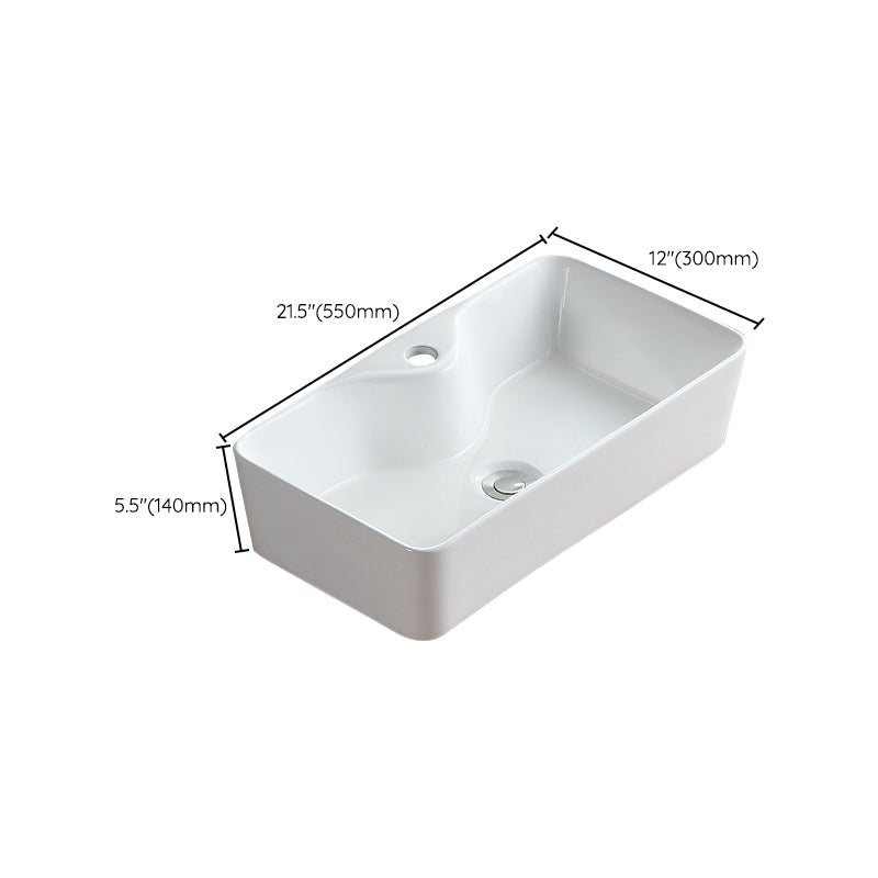 Modern Bathroom Sink Porcelain Rectangular Vessel with Pop-Up Drain