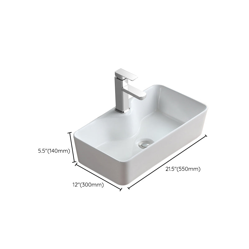 Modern Bathroom Sink Porcelain Rectangular Vessel with Pop-Up Drain