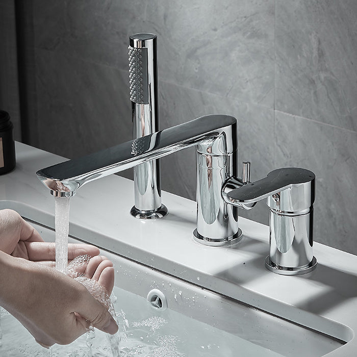 Modern Deck Mounted Freestanding Tub Filler Metal Freestanding Faucet with Handles