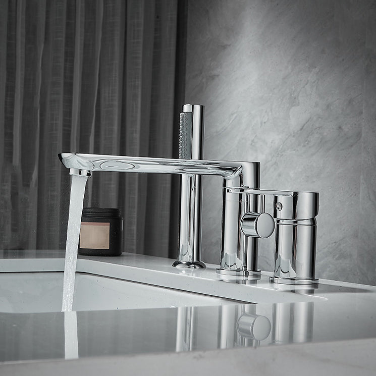 Modern Deck Mounted Freestanding Tub Filler Metal Freestanding Faucet with Handles