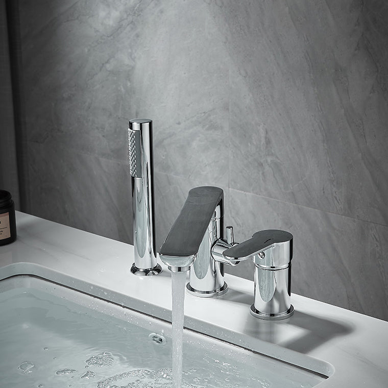 Modern Deck Mounted Freestanding Tub Filler Metal Freestanding Faucet with Handles