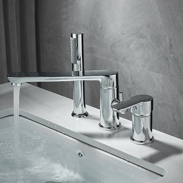 Modern Deck Mounted Freestanding Tub Filler Metal Freestanding Faucet with Handles