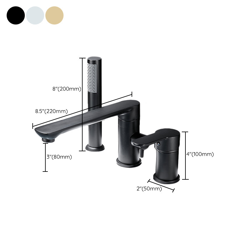 Modern Deck Mounted Metal Freestanding Tub Filler Low Arc Freestanding Faucet with Hose