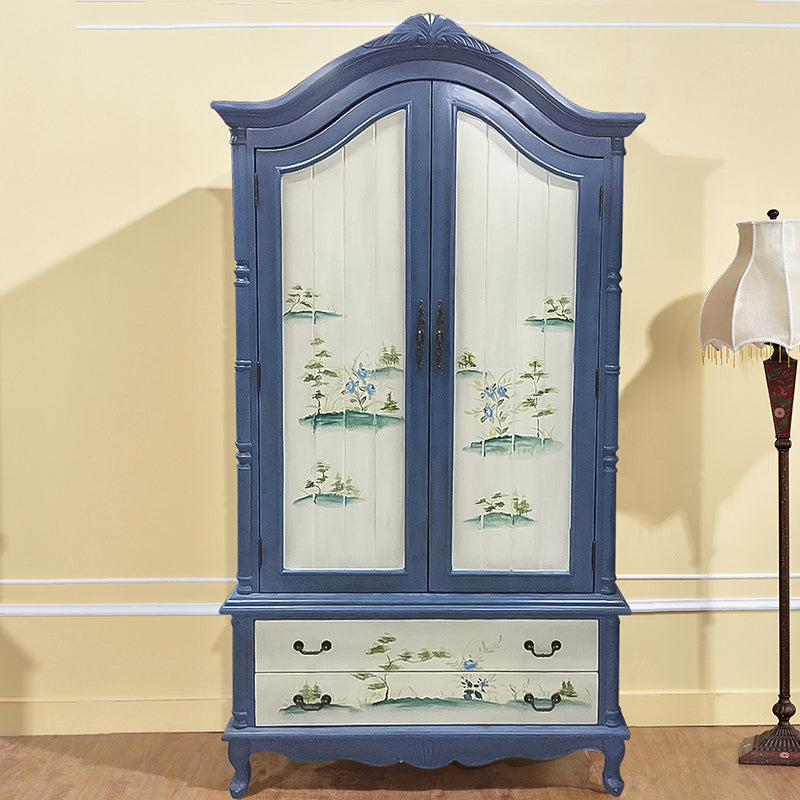 Matte Finish Wood Cabinet with Garment Rod Coastal Storage Cabinet with Hinged Doors