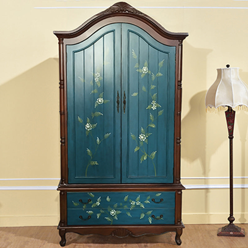 Matte Finish Wood Cabinet with Garment Rod Coastal Storage Cabinet with Hinged Doors