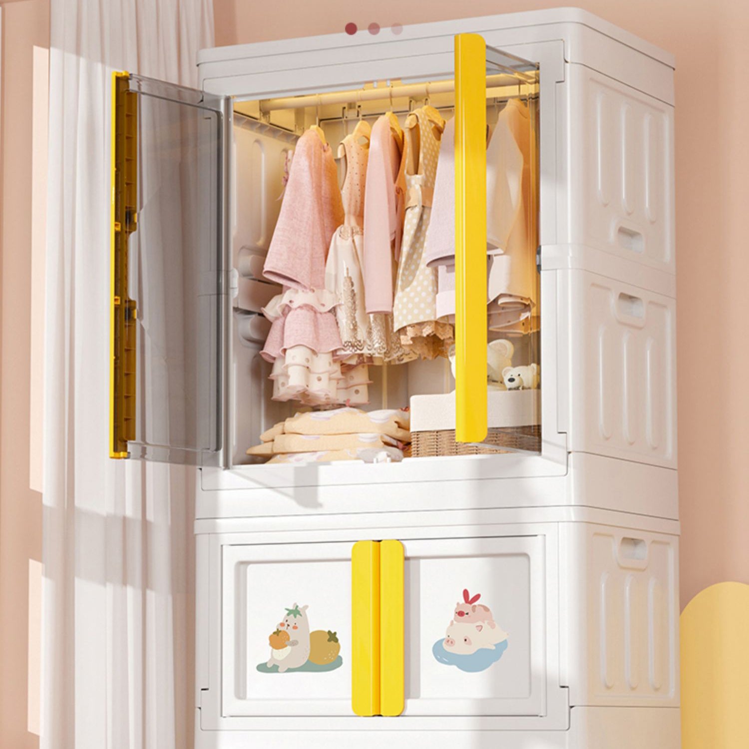 Plastic Storage Cabinet with Garment Rod Contemporary Hinged Door Cabinet