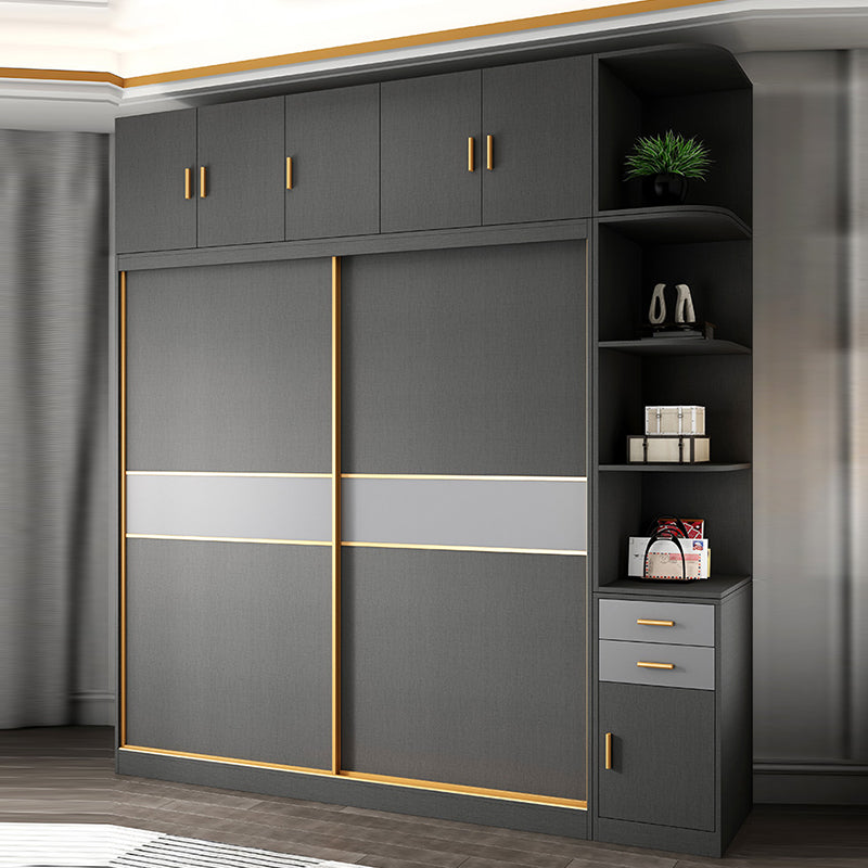 Grey Engineered Wood Wardrobe Cabinet Contemporary Wardrobe Armoire