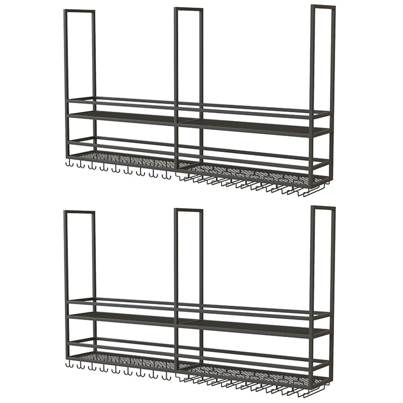 Metal Hanging Wine Glass Rack Modern Black Wine Holder with Shelves