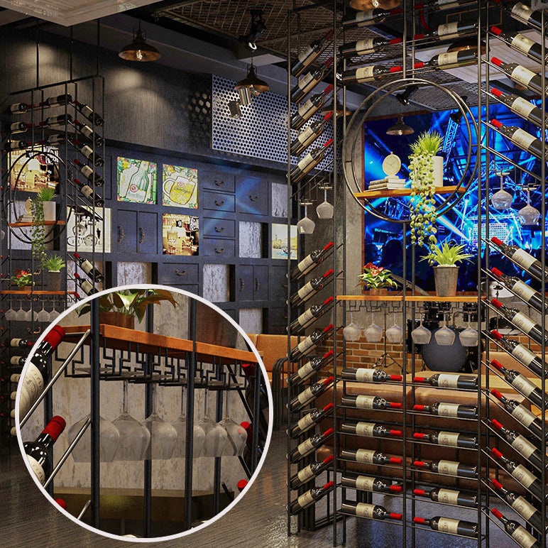 Metal Floor Bottle Wine Rack Modern Black Wine Holder with Shelf