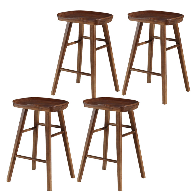 Solid Wood Dining Stool Contemporary Backless Bar Stool with Footrest
