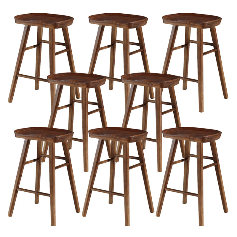 Solid Wood Dining Stool Contemporary Backless Bar Stool with Footrest