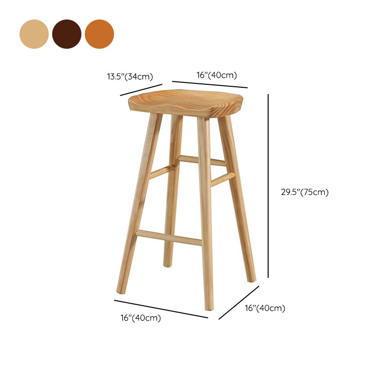 Solid Wood Dining Stool Contemporary Backless Bar Stool with Footrest