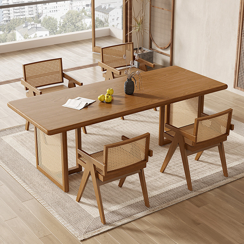 Modern Dining Set 1/5 Pcs Solid Wood Dining Table and Chairs in Brown