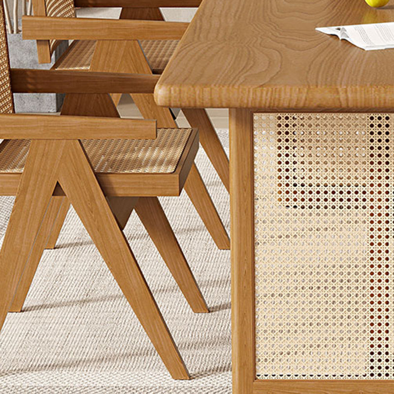 Modern Dining Set 1/5 Pcs Solid Wood Dining Table and Chairs in Brown