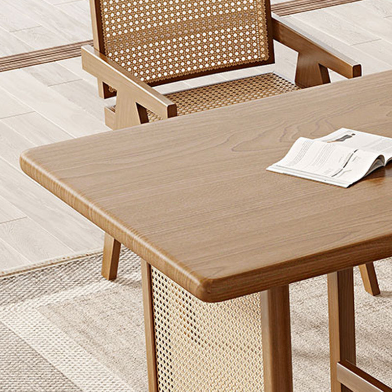 Modern Dining Set 1/5 Pcs Solid Wood Dining Table and Chairs in Brown