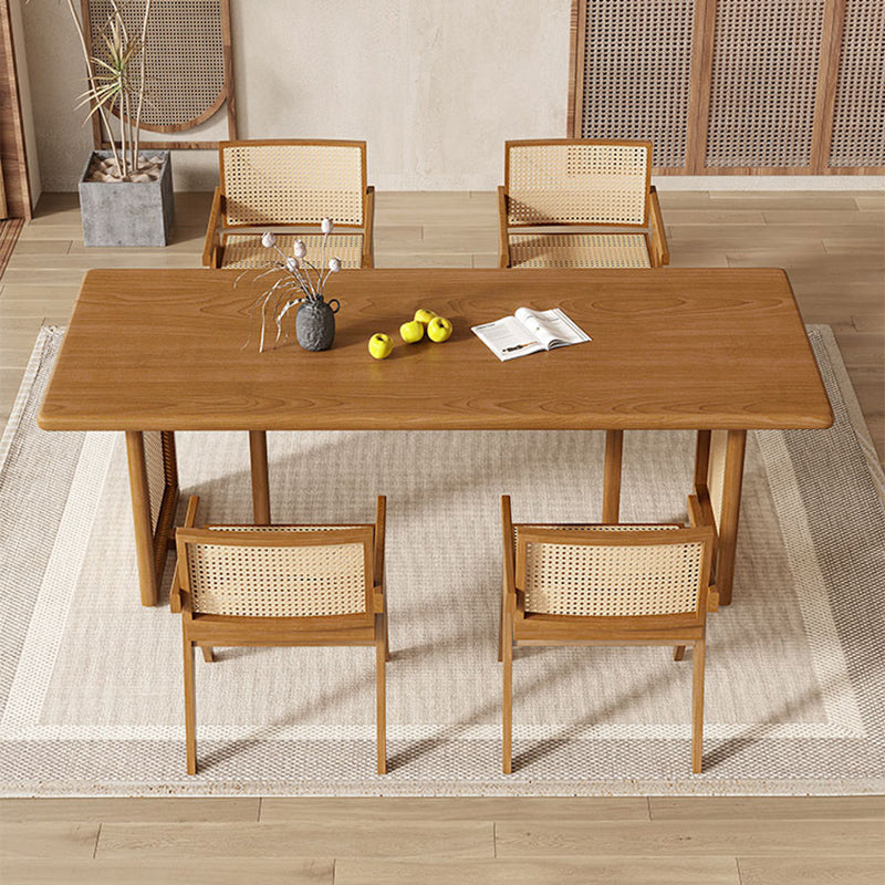 Modern Dining Set 1/5 Pcs Solid Wood Dining Table and Chairs in Brown