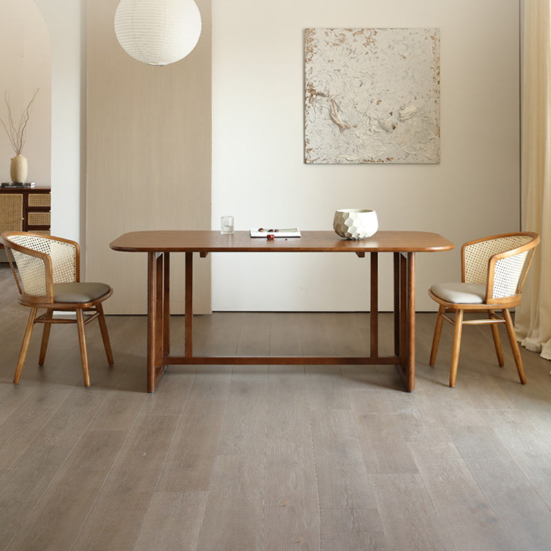 Rectangle Dining Set 1/4/5/6 Pcs Ash Solid Wood and Rattan Dining Table and Chairs