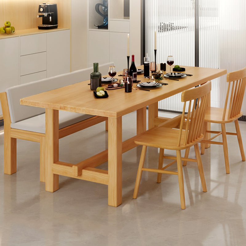 Trestle Dining Table Set 1/4 Pcs Rectangle Dining Table and Chairs in Natural