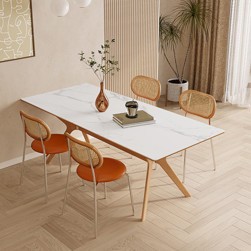 Nordic 1/4/5/7 Pieces Furniture Rectangle Stone Dining Table Set in White