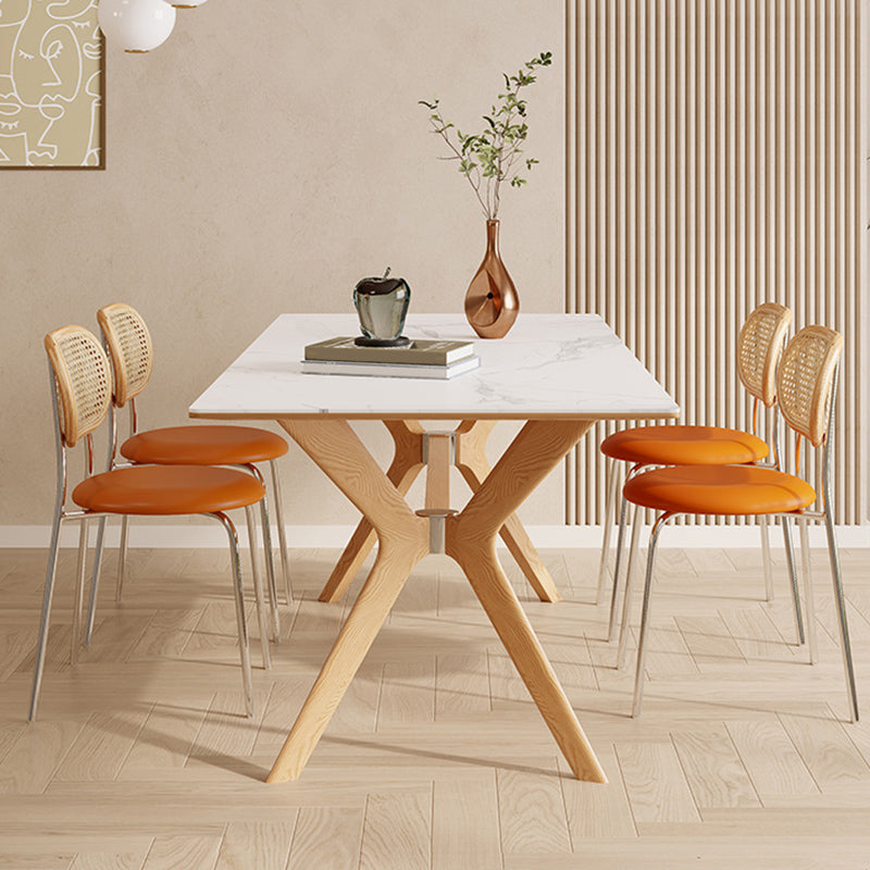 Nordic 1/4/5/7 Pieces Furniture Rectangle Stone Dining Table Set in White