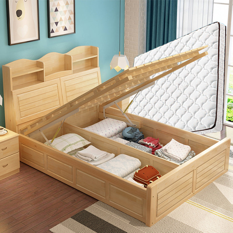 Modern Solid Wood Bed Frame Headboard Standard Bed with Storage