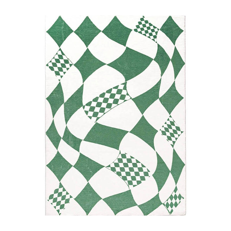 Green Modern Carpet Polyester Check Pattern Carpet Washable Carpet for Living Room