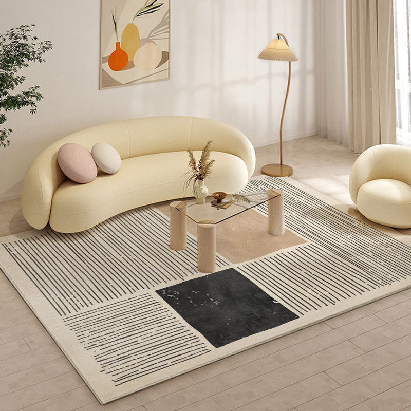 Beige Modern Rug Polyester Irregular Line Rug Washable Rug for Drawing Room