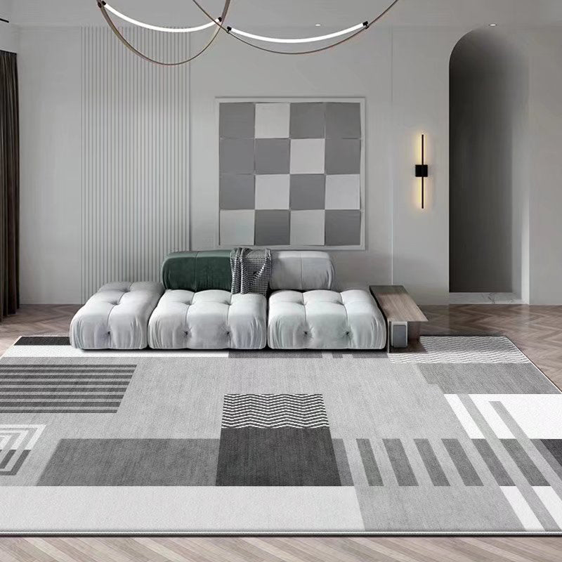 Modern Gray Indoor Rug Polyester Graphic Rug Washable Rug for Home Decoration