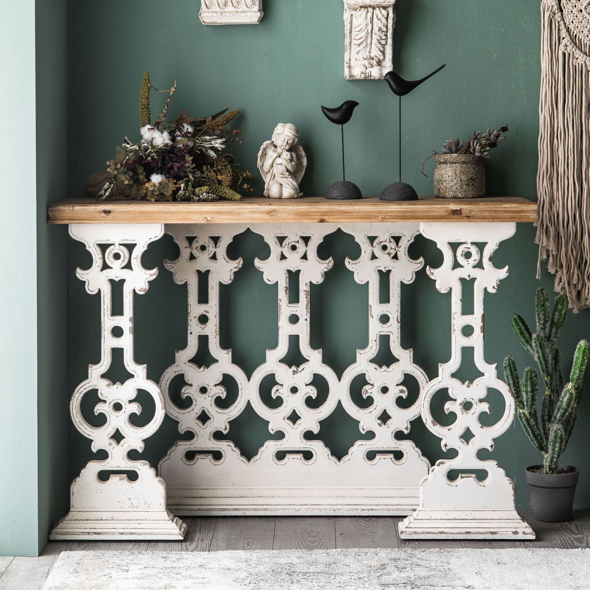 French Country Wood Console Table Rectangle End Table for Hall