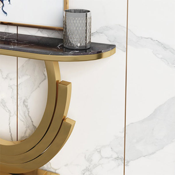 Glam Marble Console Table Half Moon Stainless Steel Accent Table for Hall