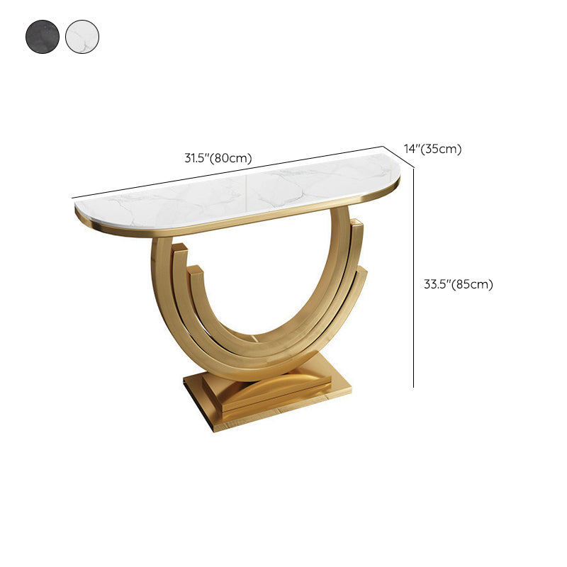 Glam Marble Console Table Half Moon Stainless Steel Accent Table for Hall