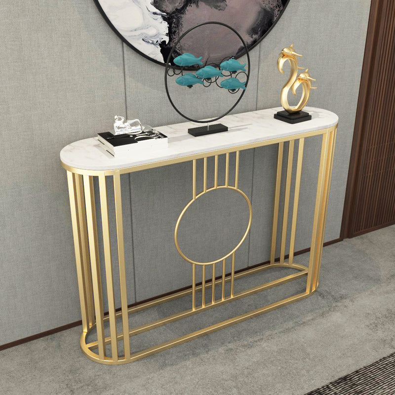 Glam Marble Oval Console Table Gold Frame Console Sofa Table for Hall