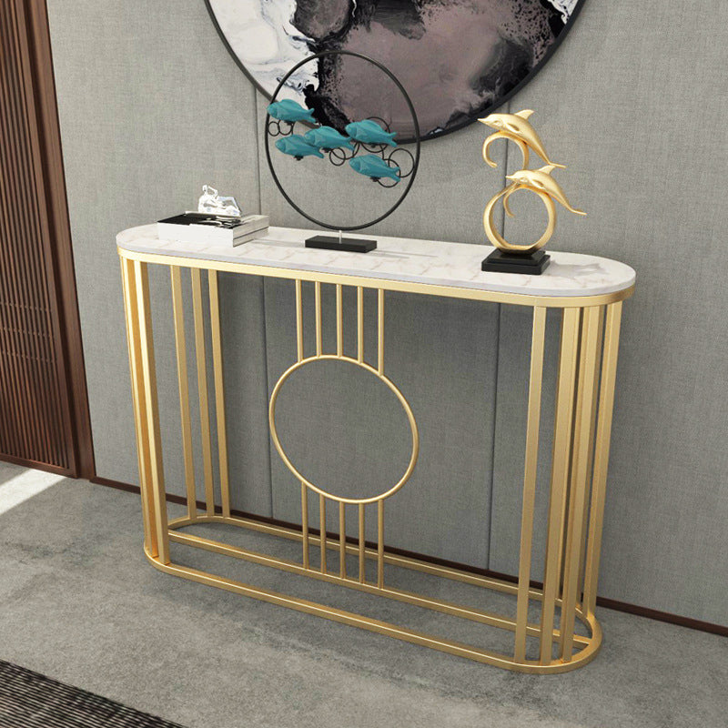 Glam Marble Oval Console Table Gold Frame Console Sofa Table for Hall