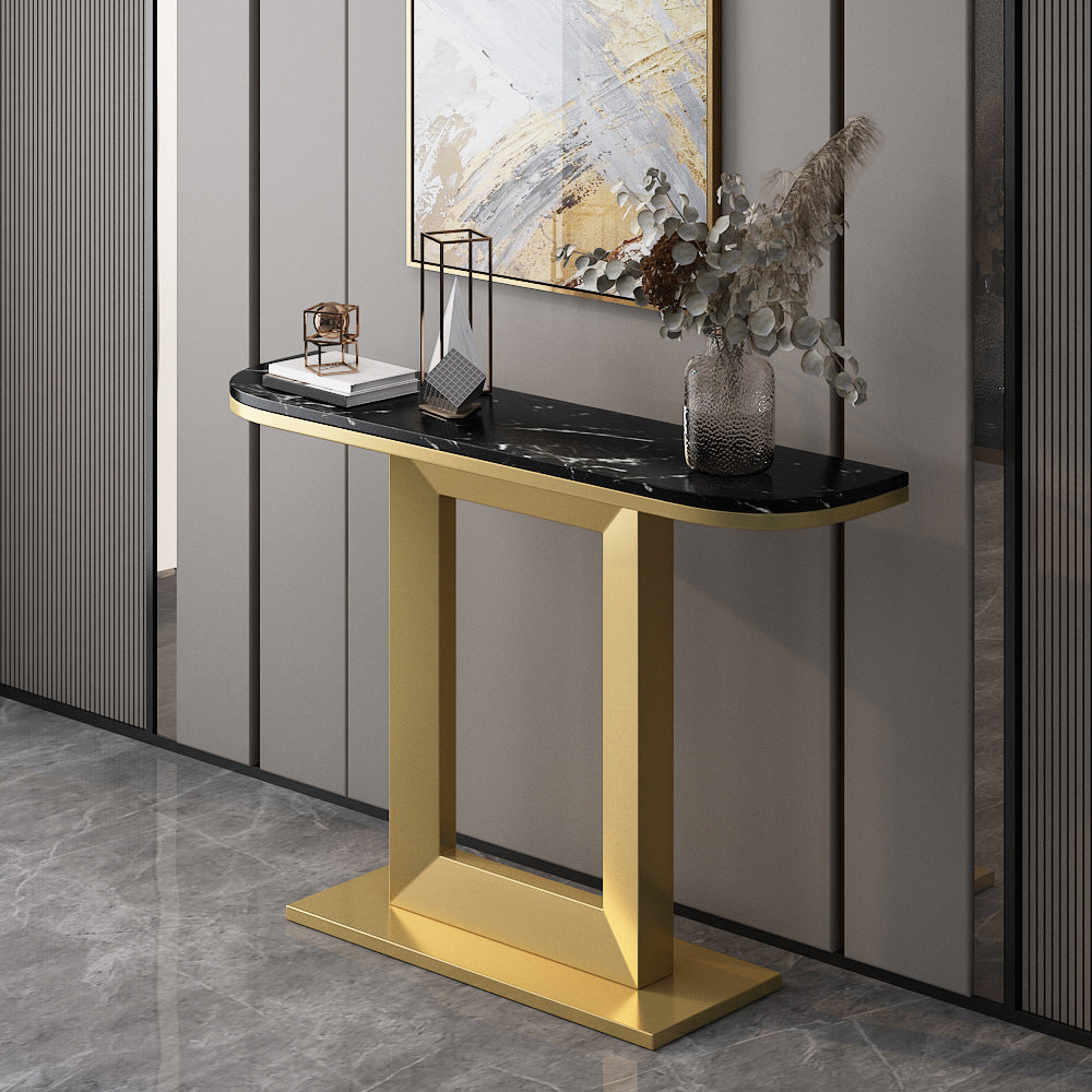 Glam Marble Console Table Iron Half Moon Console Sofa Table for Hall