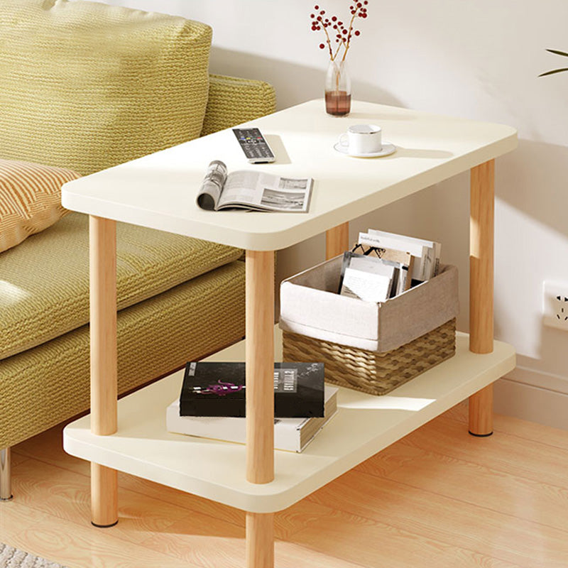 Modern Rectangular Corner Table Double Tier Wood Side End Table