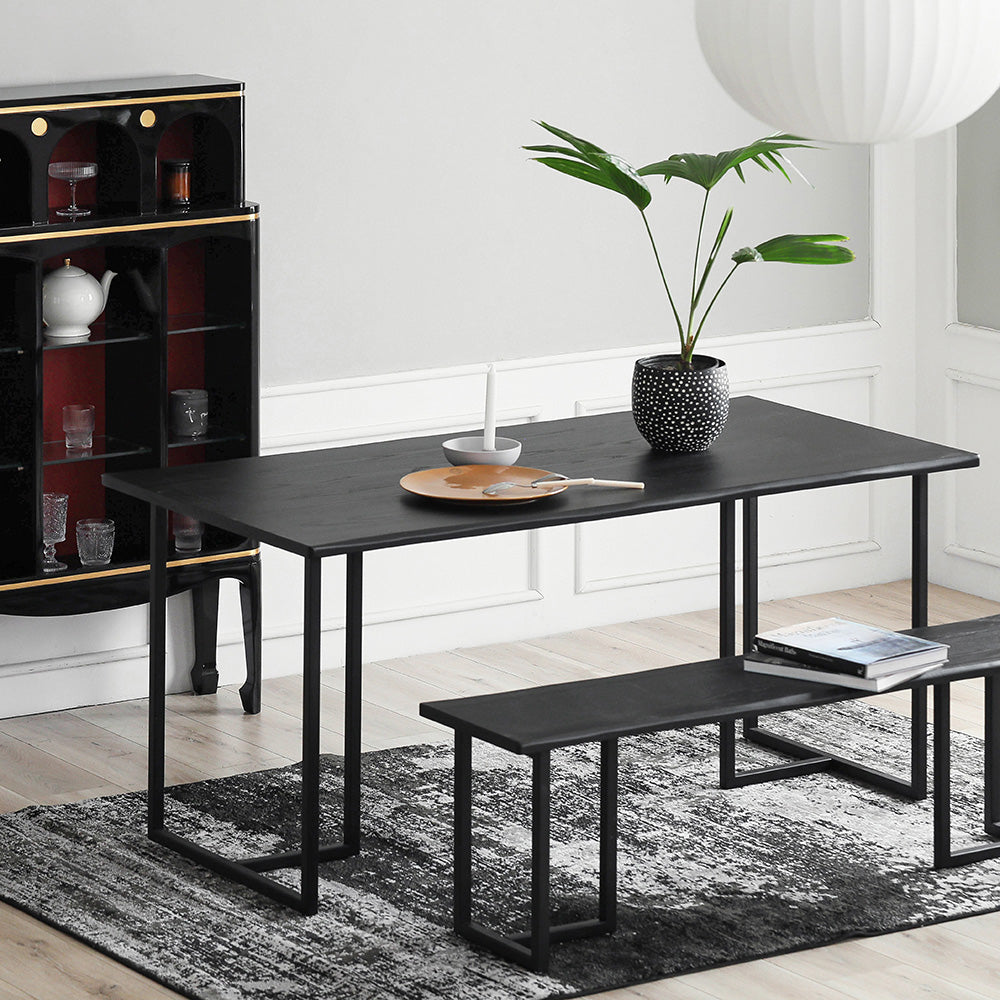 Industrial Solid Wood Dining Table Iron Double Pedestal Dining Table in Black