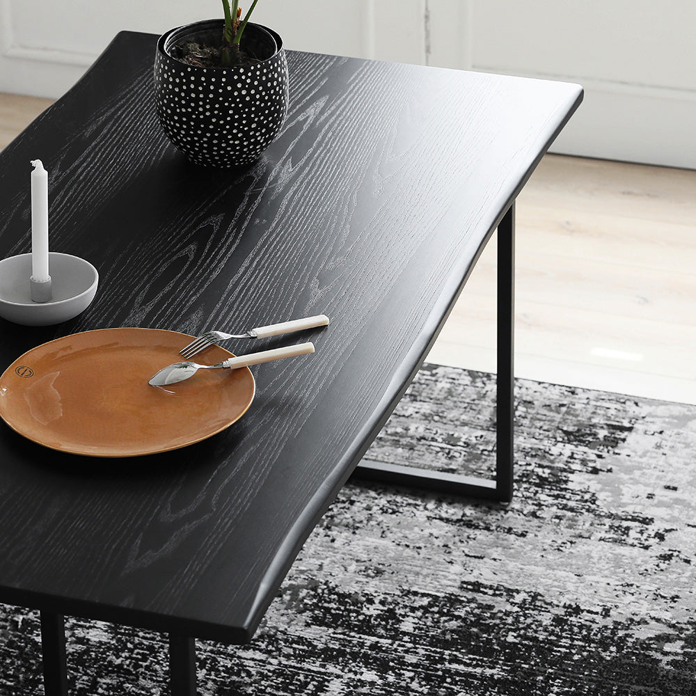 Industrial Solid Wood Dining Table Iron Double Pedestal Dining Table in Black