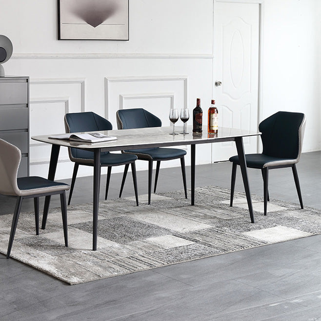 Industrial Rectangle Dining Table Gray Stone Top Dinette Table with Metal Legs